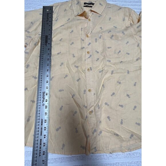 SAKS FIFTH AVENUE Mens Pineapple-Print Short Sleeve Shirt Size XL Yellow Linen - Picture 7 of 7